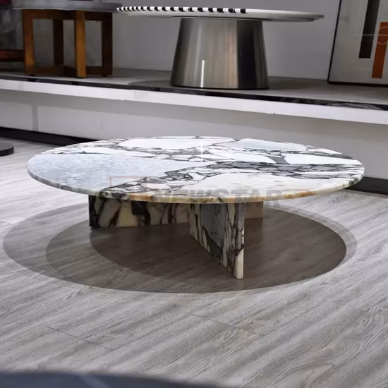 Mesa de travrtino Simple y moderna, muebles de sala de estar de mármol Natural, mesa auxiliar redonda, mesa de centro de mármol Calacatta Viola
